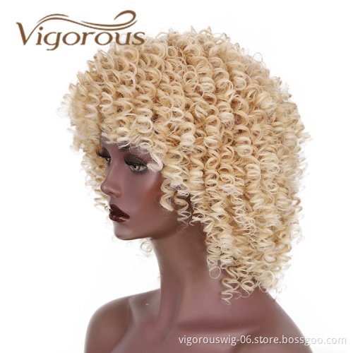 Kinky Wig With Bangs Afro Vendor For Black Women Curly Bob Ombre Blonde High Quality Heat Resistant Short Hair Synthetic Wig